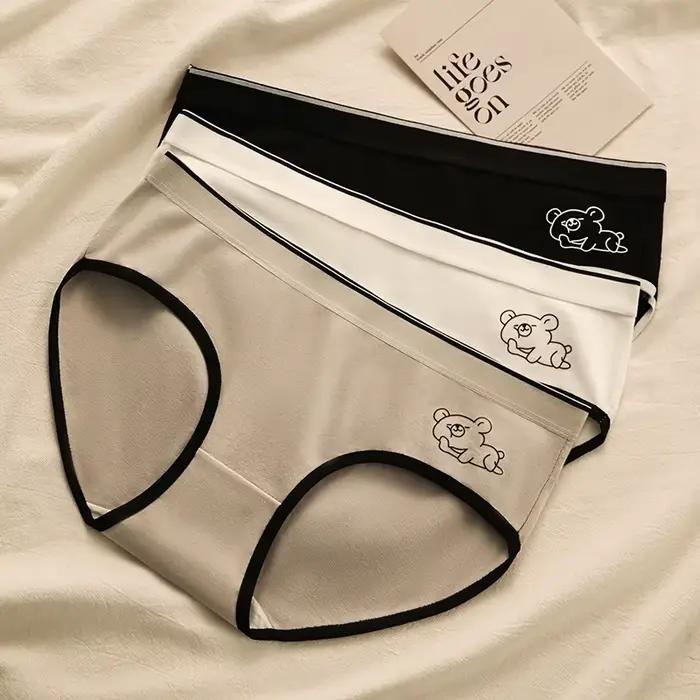 3 pièce/ensemble femmes culottes dessin animé ours rayé coton culotte mignon taille basse sous-vêtements confortable bref couleur unie caleçons
