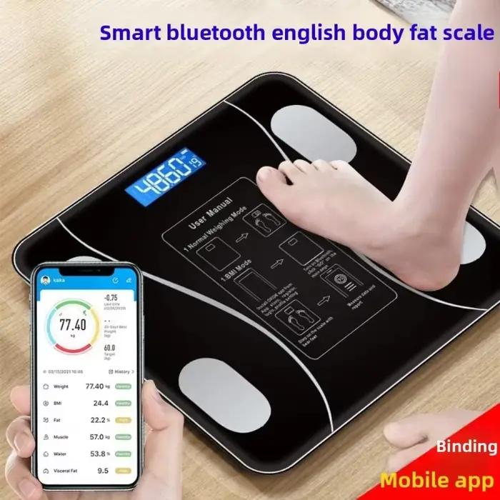 Balance connectée intelligente rechargeable 26x26cm avec écran LCD et application pour la mesure de la graisse corporelle à domicile