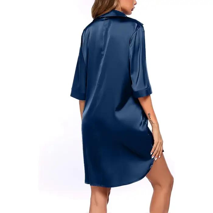 Chemise de nuit élégante en Satin, chemise boutonnée à revers solide, tissu respirant, Texture lisse, charmante chemise de nuit pour femmes, vêtements de nuit
