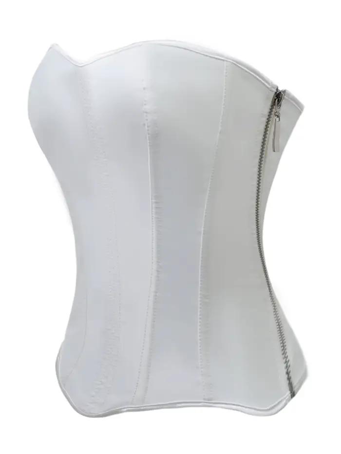 Corset blanc en satin à col cœur avec fermeture éclair latérale et laçage