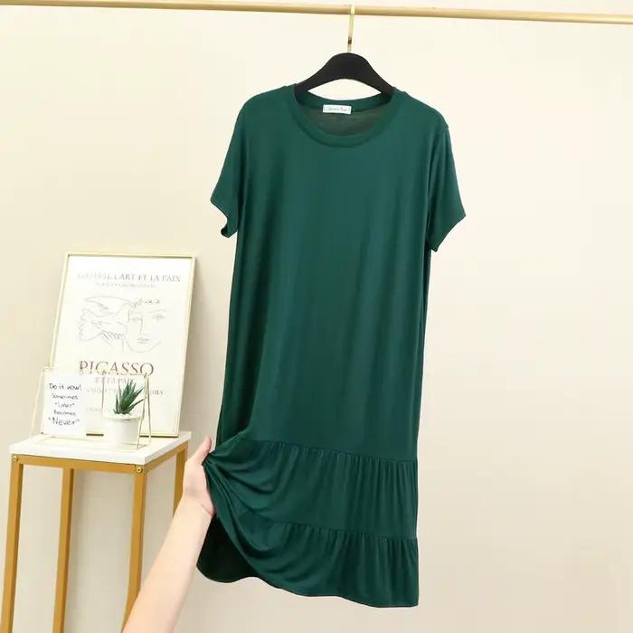 Vêtements de nuit pour femmes, chemises de nuit d'été décontractées, vêtements de nuit modaux, chemise de nuit ample plissée, robe mi-longue