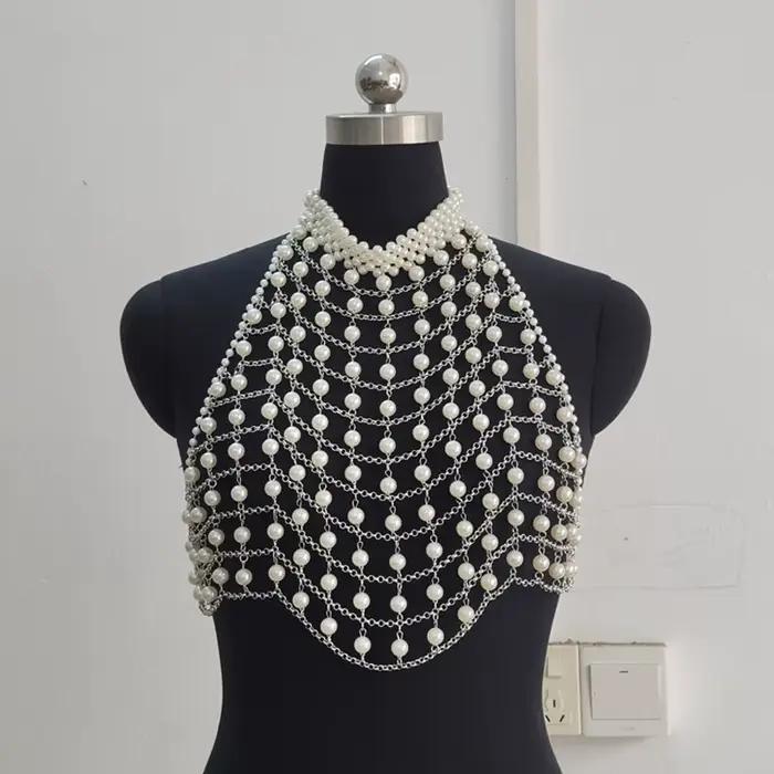 Femmes débardeur mode Festival perle métal fait à la main corps chaîne soutien-gorge vêtements accessoire fêtes tenue 2025 nouveau haut court scintillant