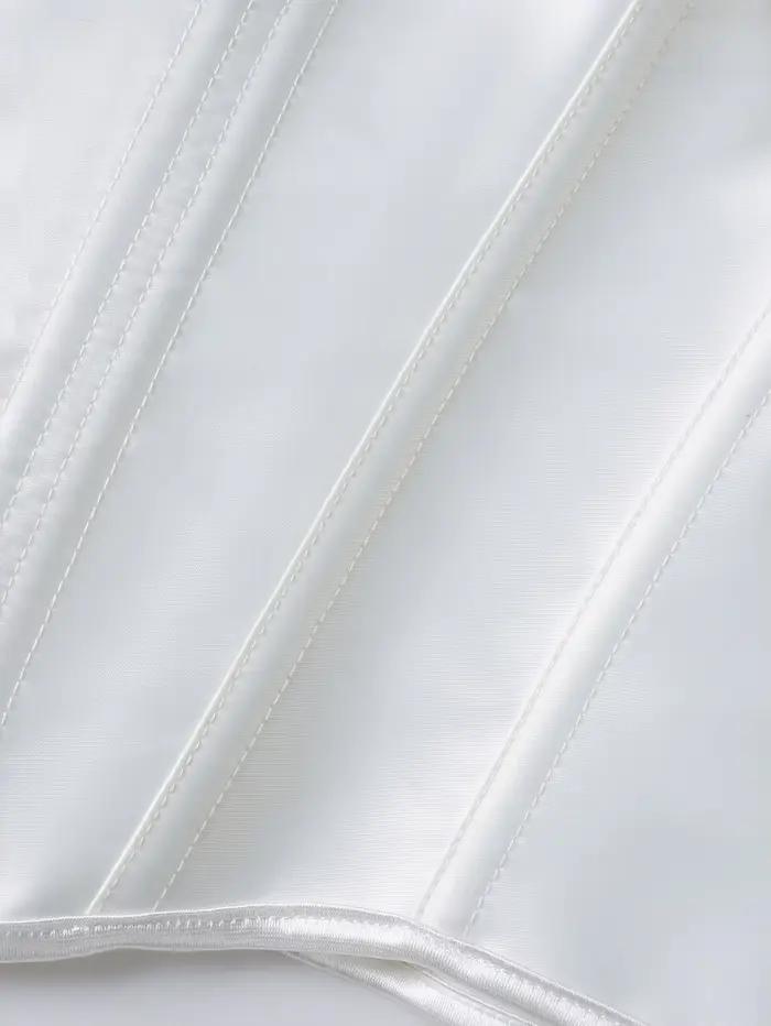 Corset blanc en satin à col cœur avec fermeture éclair latérale et laçage