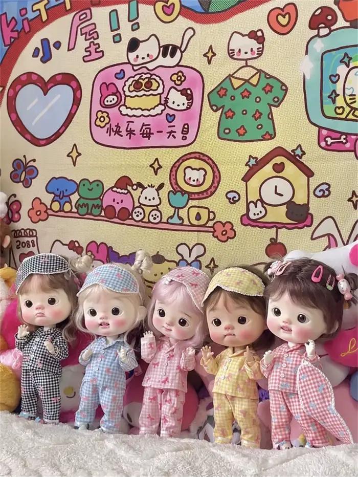 Ensemble pyjama à carreaux multicolores rose bleu Blythe Spot, vêtements d'inventaire, grande tête Diandian, mignon cinq couleurs, accessoires de poupée BJD