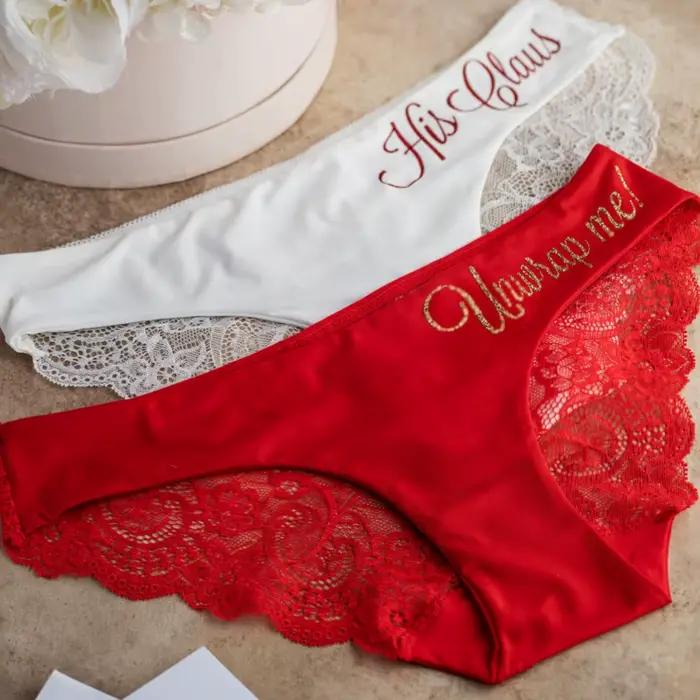 Cadeau personnalisé pour elle : Culotte de mariée en dentelle