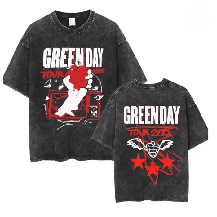 T-shirt Rock Band Green Day Tour 2026 – T-shirt délavé vintage tendance pour homme et femme – Vêtements décontractés à manches courtes