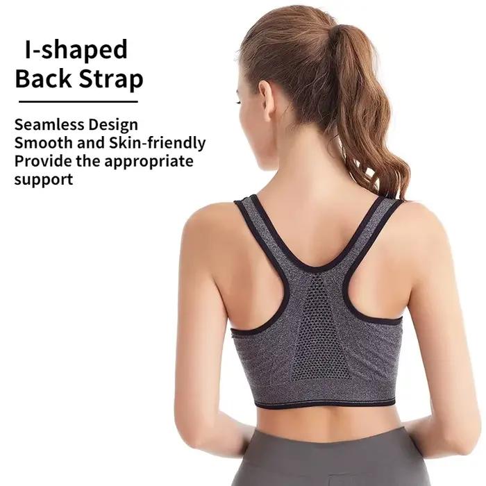 Soutien-gorge de Sport pour femmes, fermeture éclair sur le devant, plus de tailles, haut court, gymnastique, Jogging, Yoga, Fitness, gilet antichoc, Bralette, soutien-gorge de Sport pour femmes