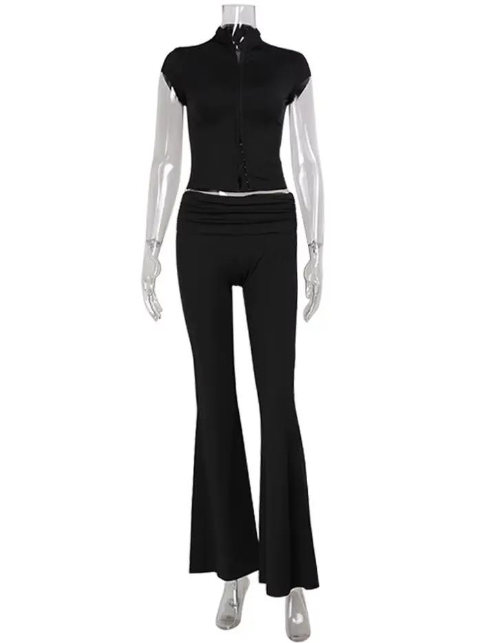 CNYISHE dentelle boucle femmes ensembles mode Cool demi col haut manches courtes gaine Chic t-shirts solide