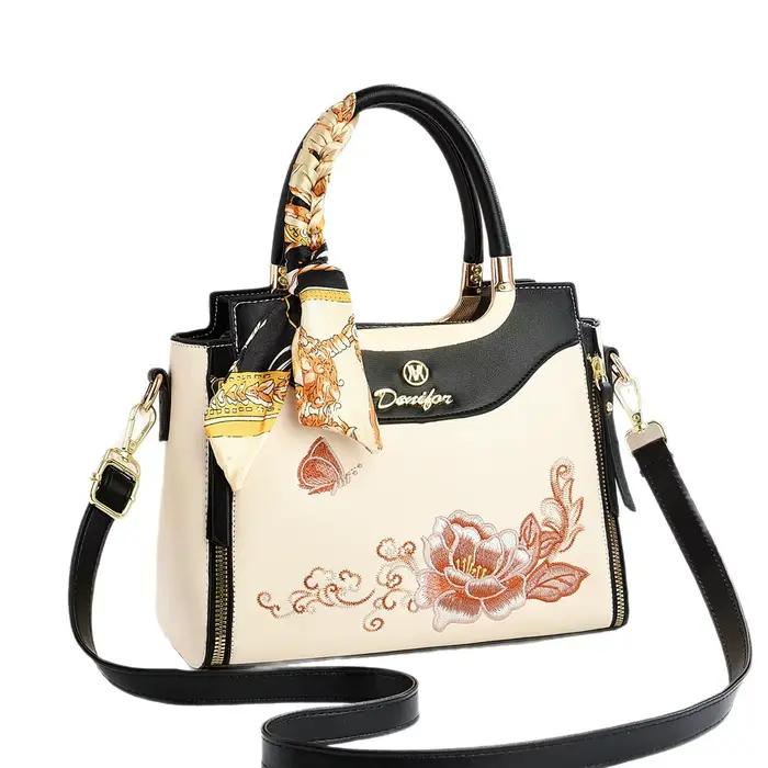 Sac à main pour femme de grande capacité brodé, cadeau pour la fête des mères, style minimaliste urbain, sac fourre-tout, sac bandoulière pour femme
