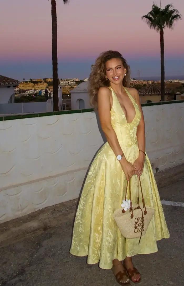 Robe longue Corset en Jacquard jaune pour femmes