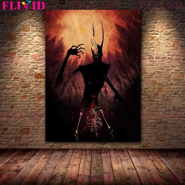 Toile d'art mural abstrait, ombre de démon dans la nuit, peinture du dieu mal tenant une lame tranchante, affiche d'art imprimée, décoration de la maison