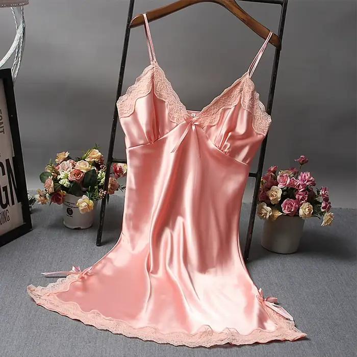 Chemise de nuit d'été en Satin doux pour femmes