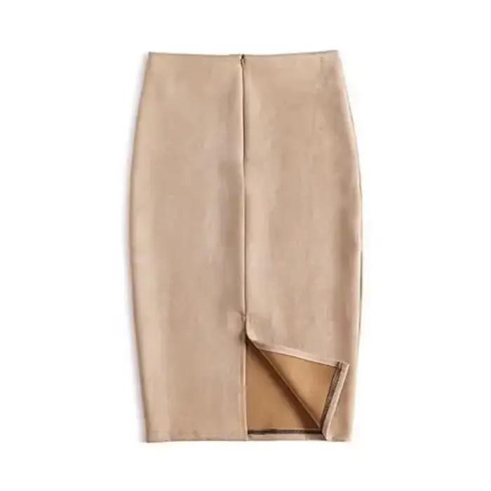 Hiver Sexy moulante daim jupes 2025 mode genou longueur taille haute bureau jupe coréenne femmes vêtements élégant mince jupe crayon