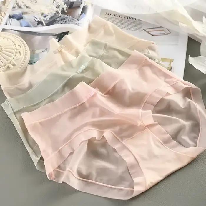 Femmes glace soie culottes Sexy slips transparents sans couture respirant taille moyenne caleçons été confort doux sous-vêtements femme