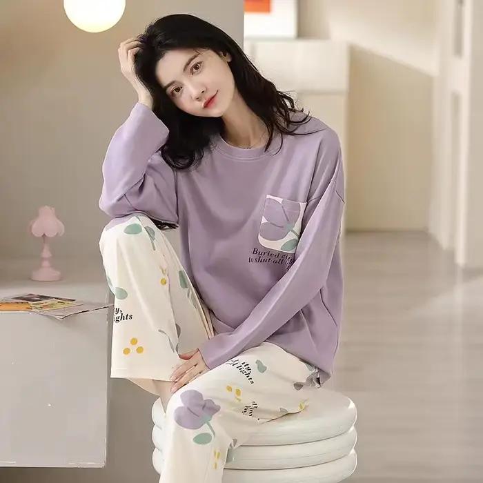 Pyjamas pour femmes printemps/automne : Ensemble de vêtements de détente à manches longues pour filles