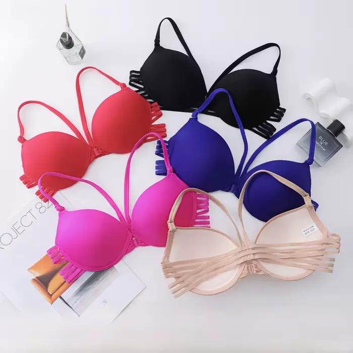 Soutien-gorge dos croisé sans fil, tissu polyuréthane Sexy pour jeunes, froncé, Invisible, respirant, Push up, confortable, fermoir avant réglable