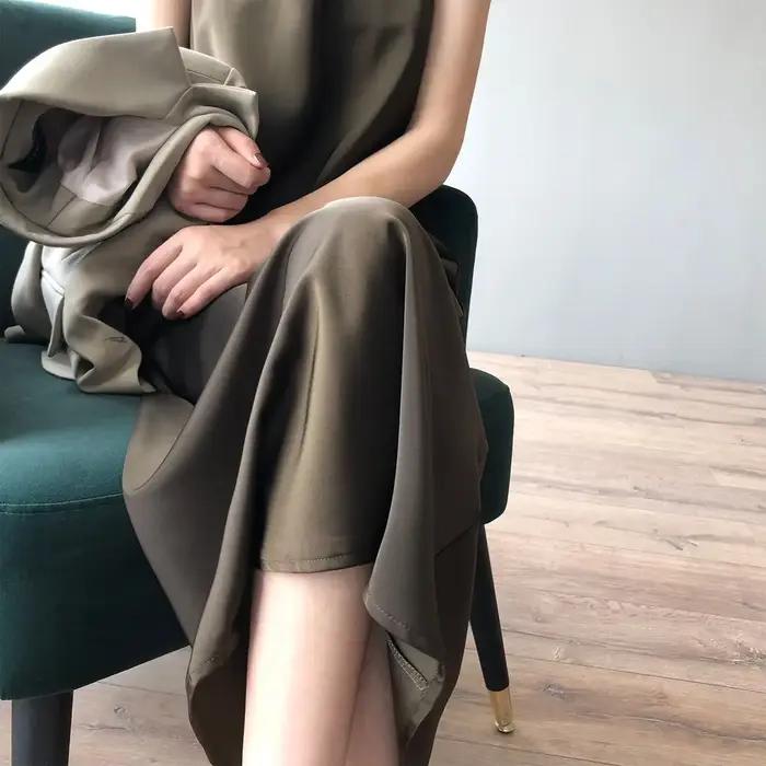 Robe longue en Satin à bretelles en soie pour femmes, printemps été 2021