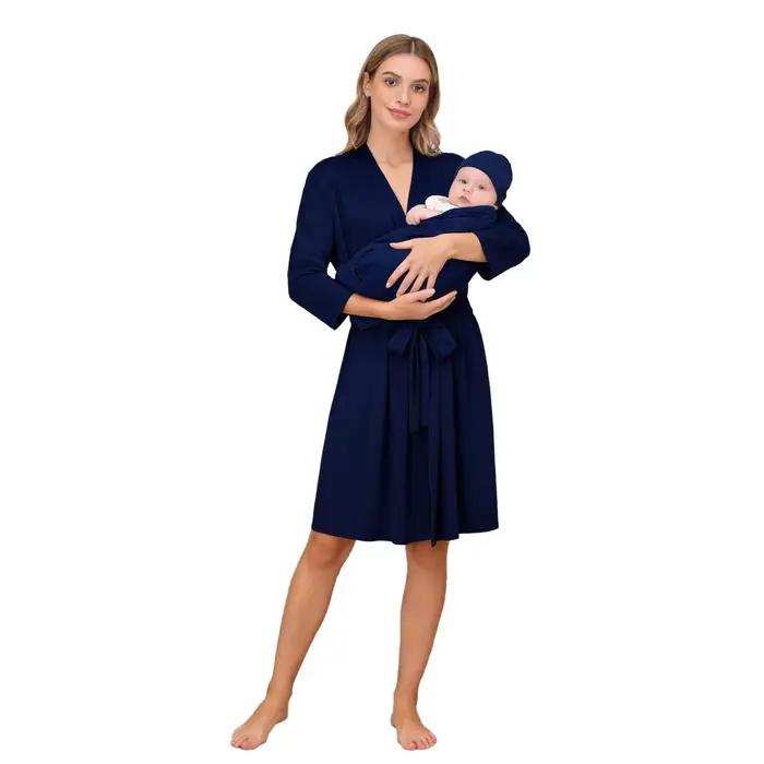 Robe de maternité assortie à une couverture pour bébé, robe de nuit pour maman pour l'accouchement, avec ensemble de langes, vêtements d'allaitement pour l'hôpital et la maison