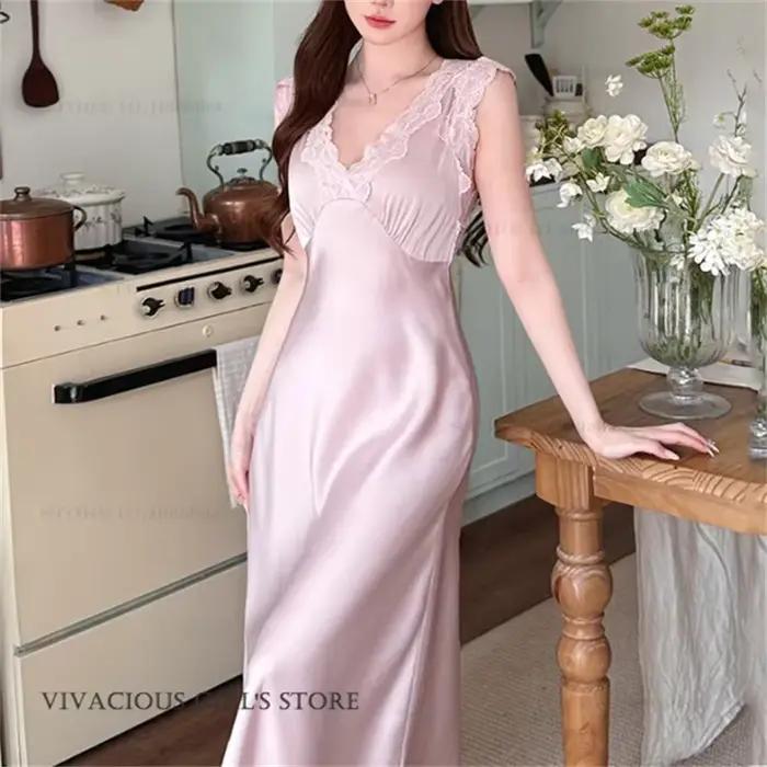 Nouvelle Robe de Nuit Longue pour Femme Printemps