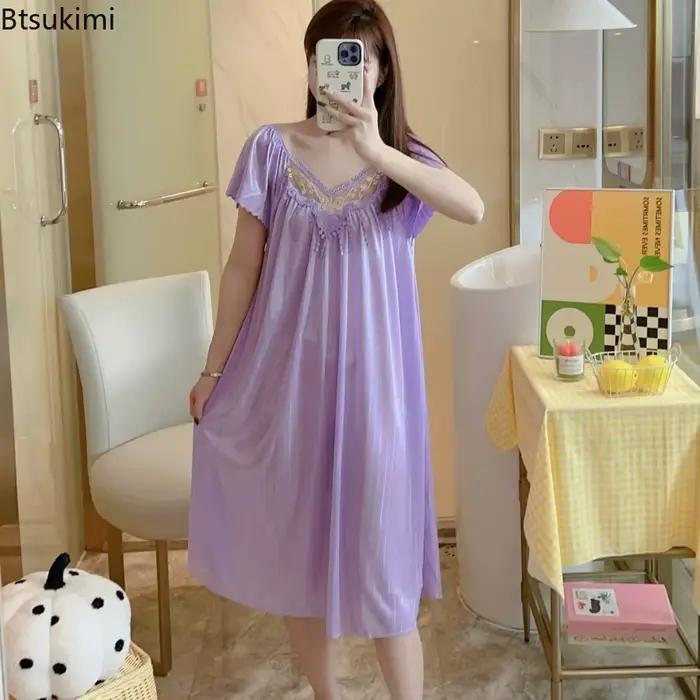 Chemises de nuit en soie glacée pour femmes robe de nuit longueur moyenne manches courtes vêtements de nuit sexy vêtements de maison pyjama pour dames occasions spéciales