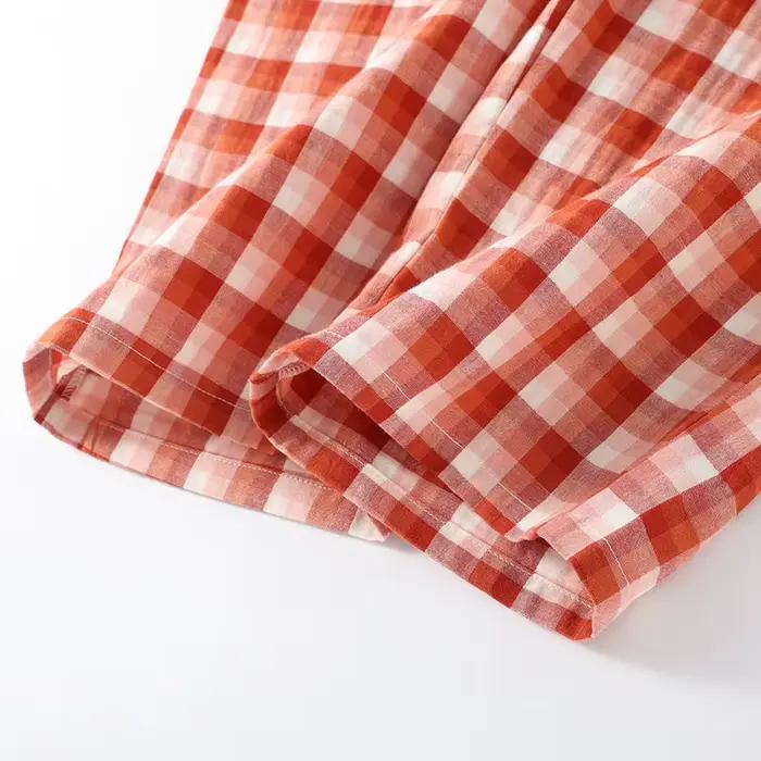 Ensemble pyjama Double couche en gaze de coton imprimé à carreaux pour Couples