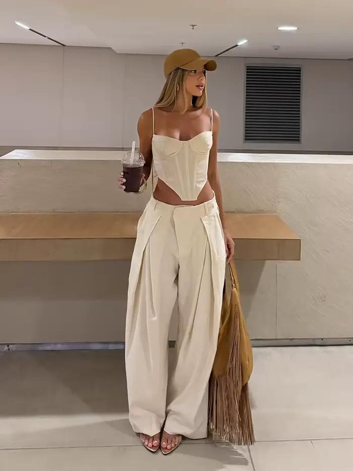 Ensemble imprimé corset et pantalon pour femme – Collection Printemps 2026 – Dos nu