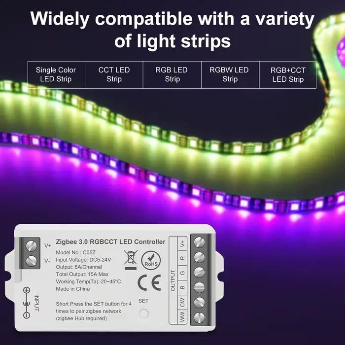 Gradateur LED intelligent Tuya WiFi, Zigbee DIM, CCT, RGB, RGBW, RGBCCT, PWM, contrôleur LED, prise en charge d'Alexa, Google Home, commande vocale
