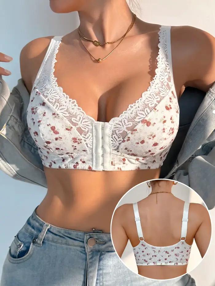 Bralette en dentelle florale avec fermeture frontale pour femme