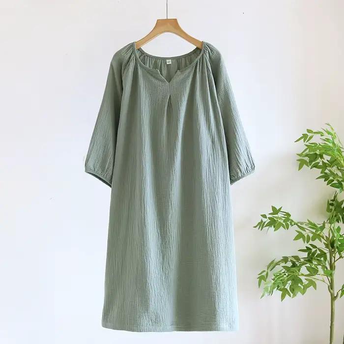 Nouvelle chemise de nuit en pur coton à manches mi-longues pour femmes