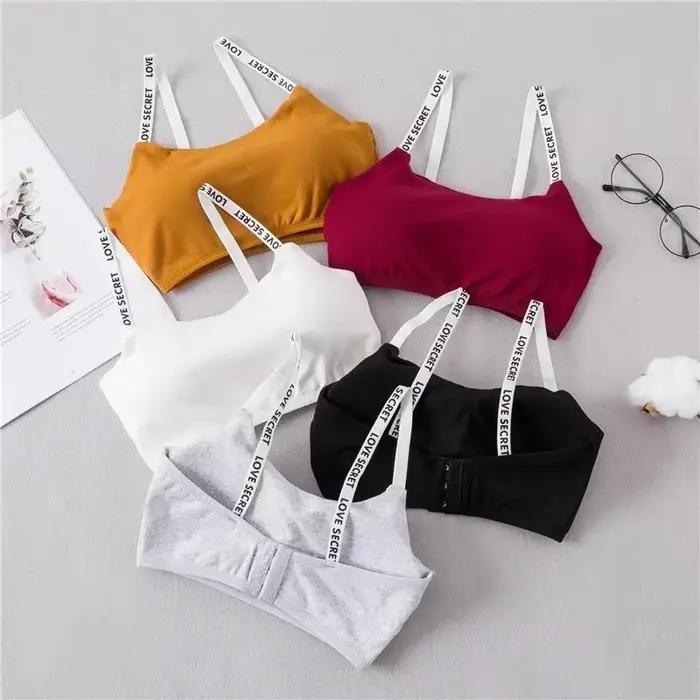 Soutien-gorge en coton rembourré amovible pour dames, poignées sans couture sexy, écharpe décontractée, impression de lettres, fitness, respirant, nouveau
