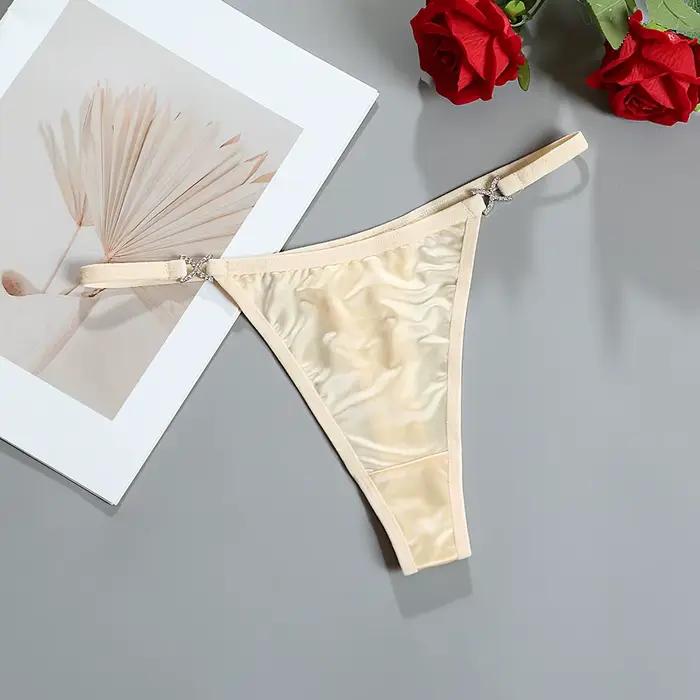 Lingerie femme sous-vêtements sans couture Satin strass string respectueux de la peau respirant faible releé Diaments