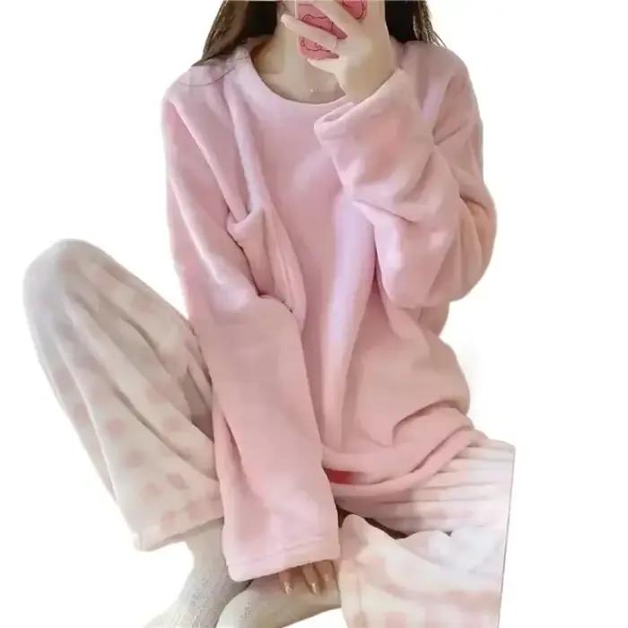 Ensemble pyjama en molleton épais et chaud pour femme