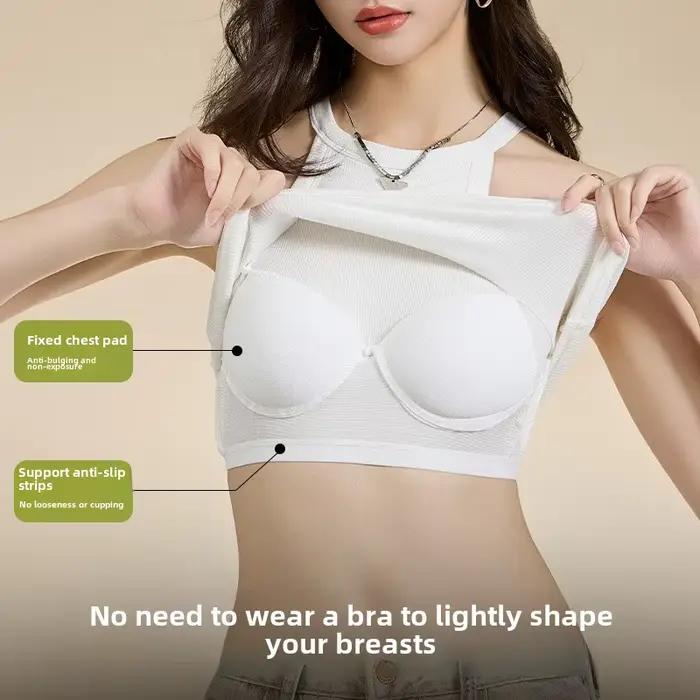 Haut Camisole à col licou fileté avec soutien-gorge intégré, haute élasticité, écharpe ajustée, bonnet fixe, sous-vêtements respirants pour femmes