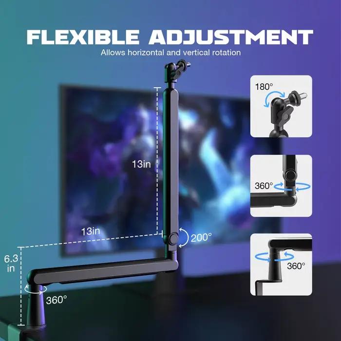 FIFINE-Microphone HONArm Ampligame, Bras de micro à profil bas réglable avec pince de montage de bureau, Rangement de câbles pour Streaming-BM88