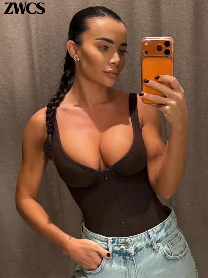 Combinaison corset moulante sexy pour femmes, col en V profond, fermetures éclair, sans manches, sous-vêtements amincissants, nouvelle collection 2026, combinaison dos nu unie pour femme