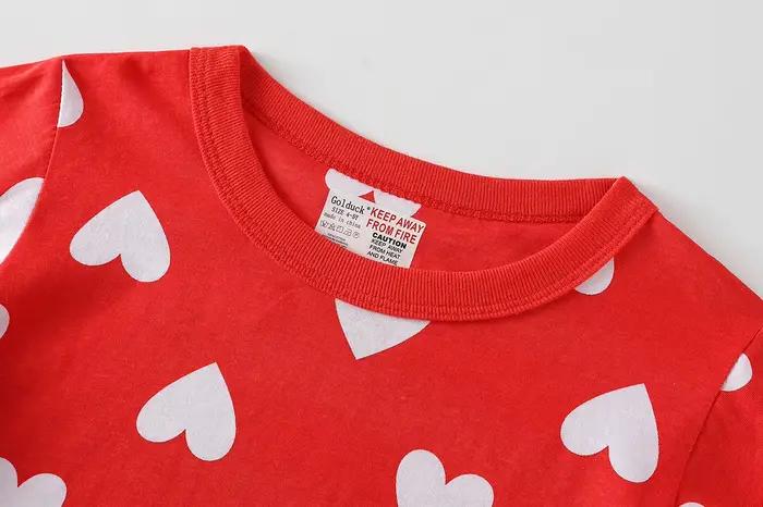 Ensemble pyjama rouge à manches longues et pantalon long en forme de cœur pour filles de 1 à 8 ans, style printemps et automne, vêtements de détente pour enfants en pur coton respirant, combinaison de