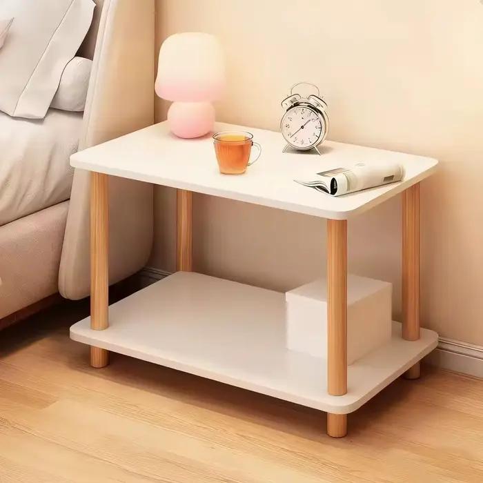 Table de chevet | Table de chevet minimaliste pour location et chambre à coucher | Armoire de rangement latérale avec pieds en bois massif | Petite table d'appoint carrée