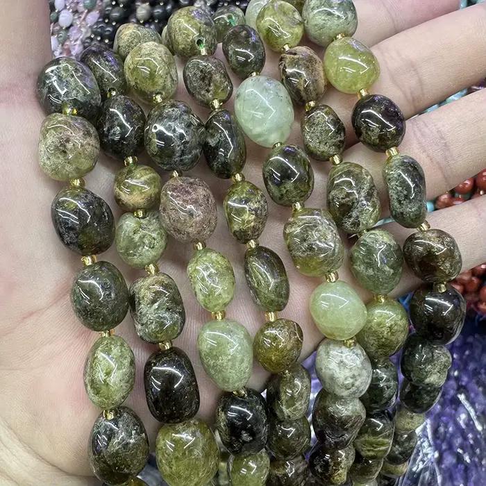 Perles en pierre de grenat vert naturel, irrégulières, à facettes, pour la fabrication de bijoux, collier et bracelet DIY, 15''10-15mm