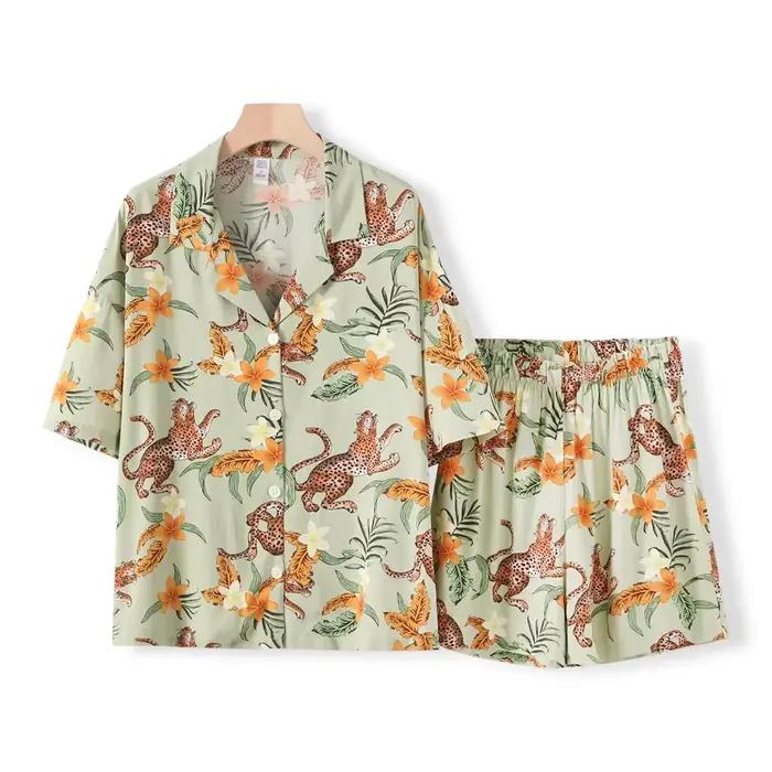 Pyjama en coton imprimé animaux tigre pour femmes, vêtements de nuit confortables, costume pour printemps et été, vêtements de maison pour dames