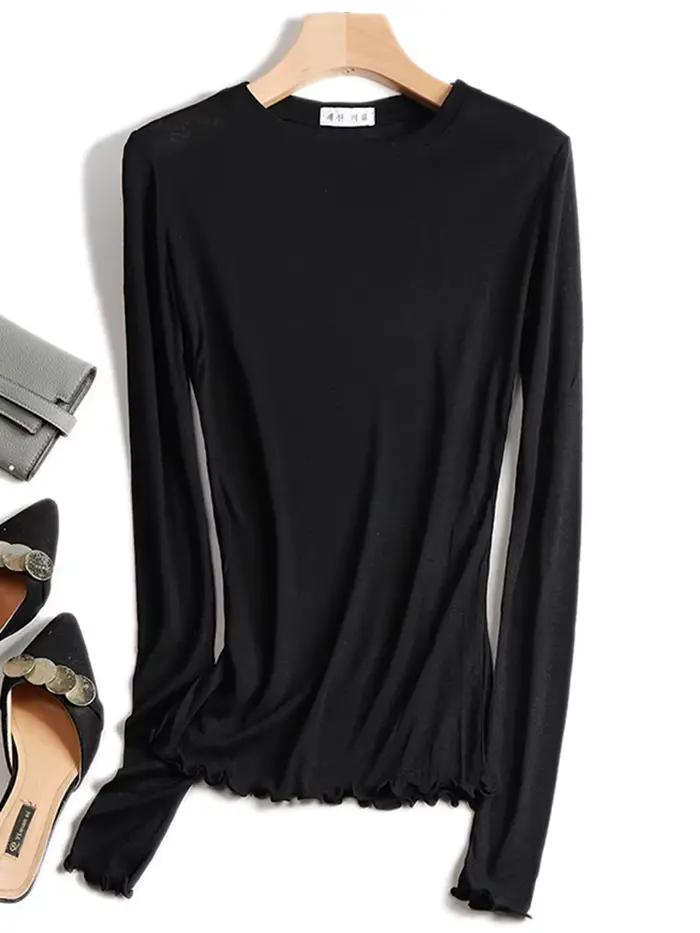 T-shirt moulant et sexy transparent à haute élasticité pour femme, à manches longues, collection été 2026, style coréen