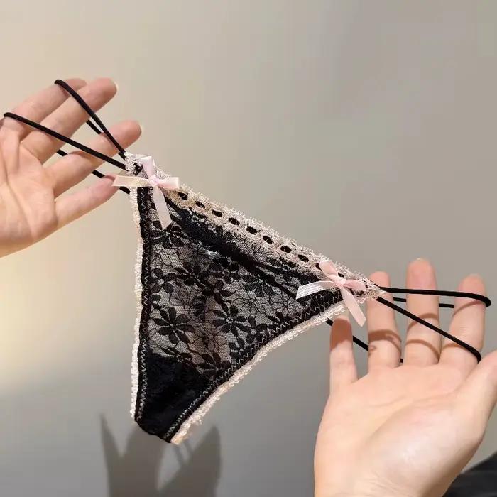 Culottes pour femmes, sous-vêtements féminins sexy en dentelle avec nœud
