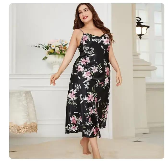 XL-5XL grande taille Sexy jarretelle chemise de nuit vêtements de nuit Lingerie été femmes chemise de nuit ample soyeux Satin robe de chambre vêtements de détente