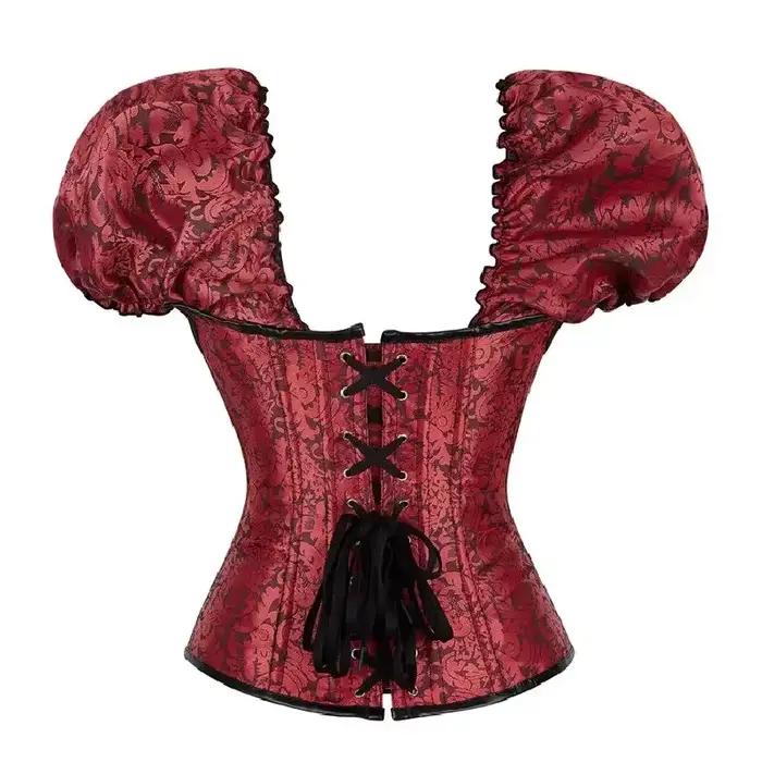 Corset gothique à manches bouffantes pour femmes, 12 os de colle, surbuste à manches courtes, corsets jacquard transportés, corselet rotatif en métal rétro