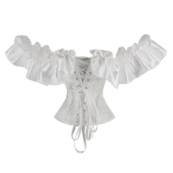 Corset blanc pour mariée, Bustier à lacets, manches courtes, à volants, gilet de fête, tenue Sexy, Vintage, Burlesque