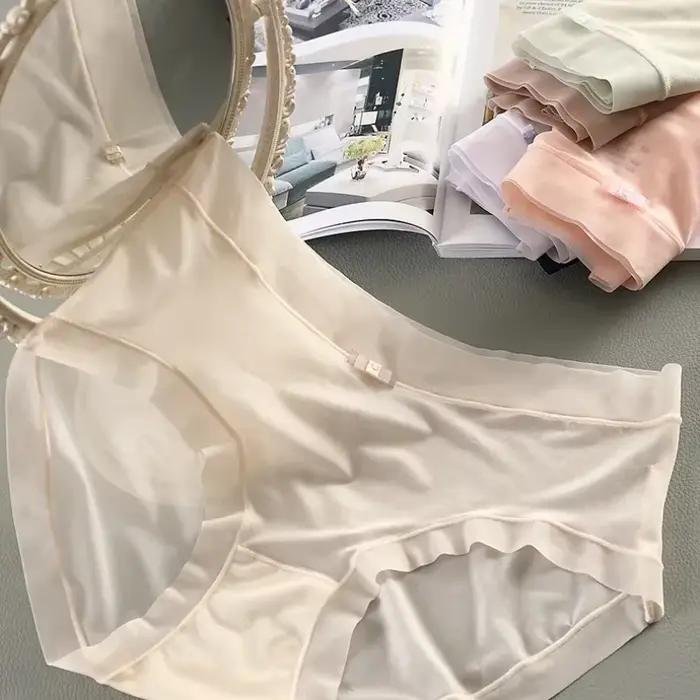 Femmes glace soie culottes Sexy slips transparents sans couture respirant taille moyenne caleçons été confort doux sous-vêtements femme