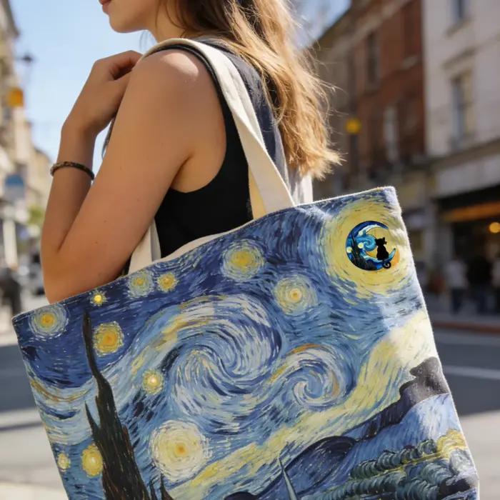 Broche Van Gogh La Nuit étoilée, étoile, lune et chat noir, broches asymétriques ciel nocturne pour femme, bijoux d'anniversaire