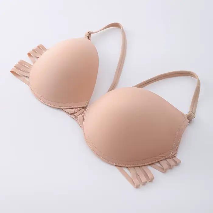 Soutien-gorge dos croisé sans fil, tissu polyuréthane Sexy pour jeunes, froncé, Invisible, respirant, Push up, confortable, fermoir avant réglable