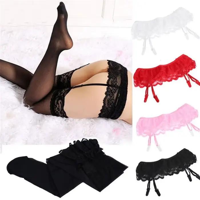 Femmes Sexy dentelle haut cuissardes bas chaussettes avec porte-jarretelles porte-jarretelles dentelle haut