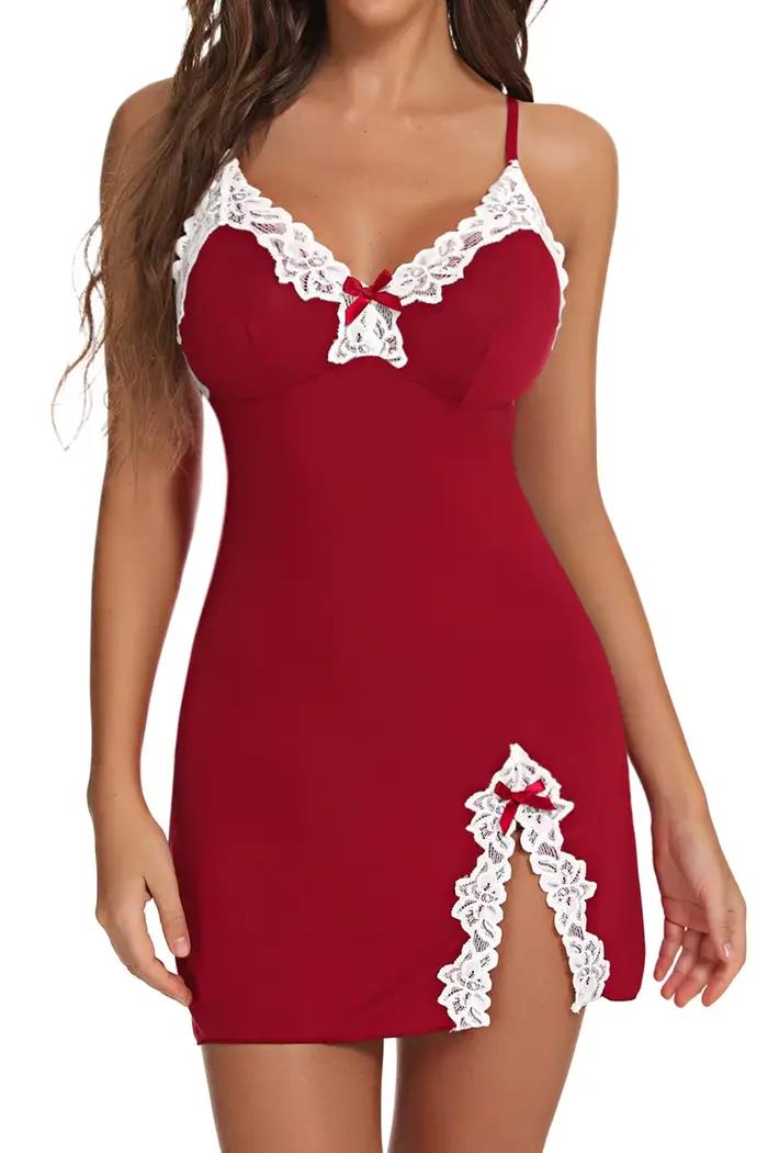 Vêtements de nuit sexy femmes dentelle soie Satin col en v chemise