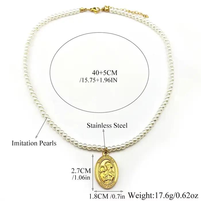 Saint Joseph prière pour nous pendentif collier pour femmes filles en acier inoxydable perle couleur or foi amulette chaîne catholique bijoux